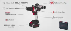 Specco Prof. Akülü Darbeli Matkap 165nm tork 20V 4.0Ah Akü SP20V-4041A
