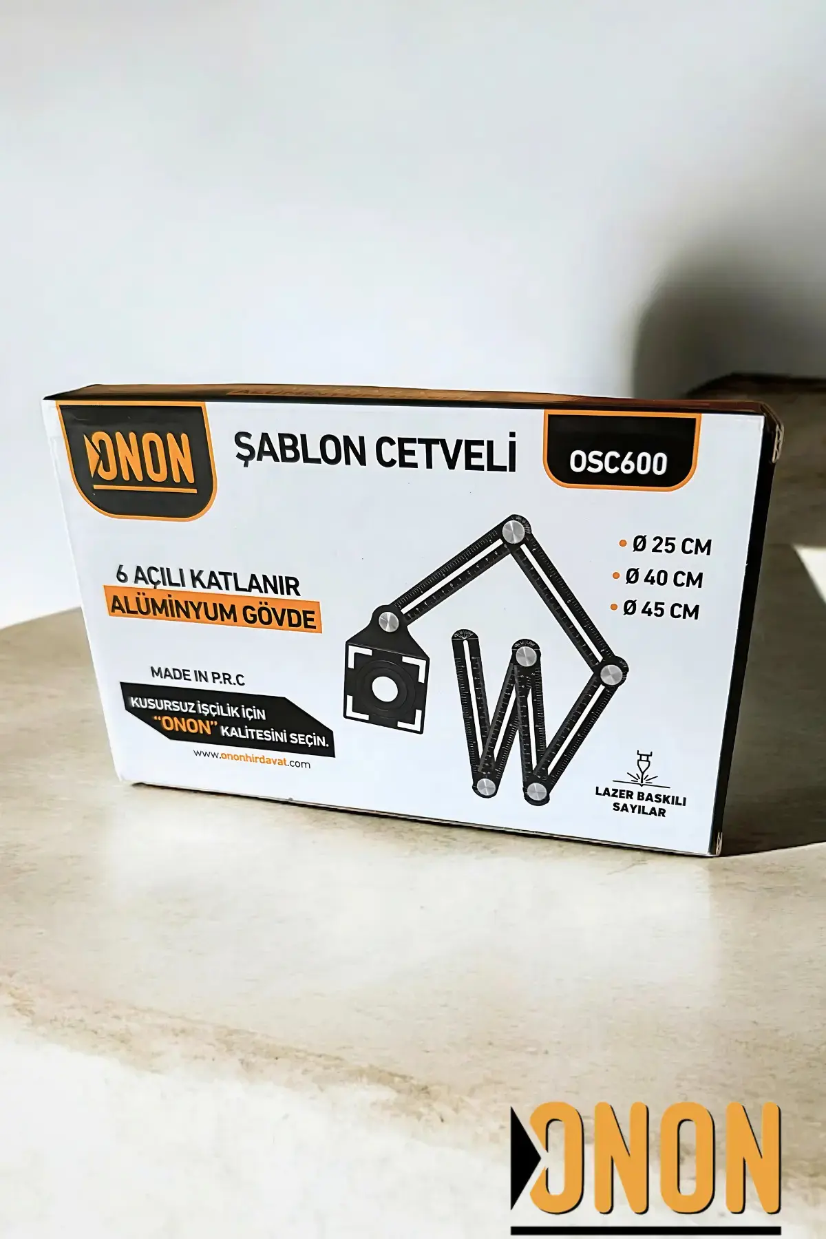 ONON Alüminyum Şablon Cetveli 6 Açılı, Hassas Ölçüm Aracı